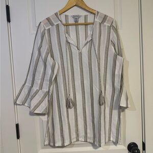 Tommy Bahama Shimmery Beige and White Striped Blouse/Cover Up